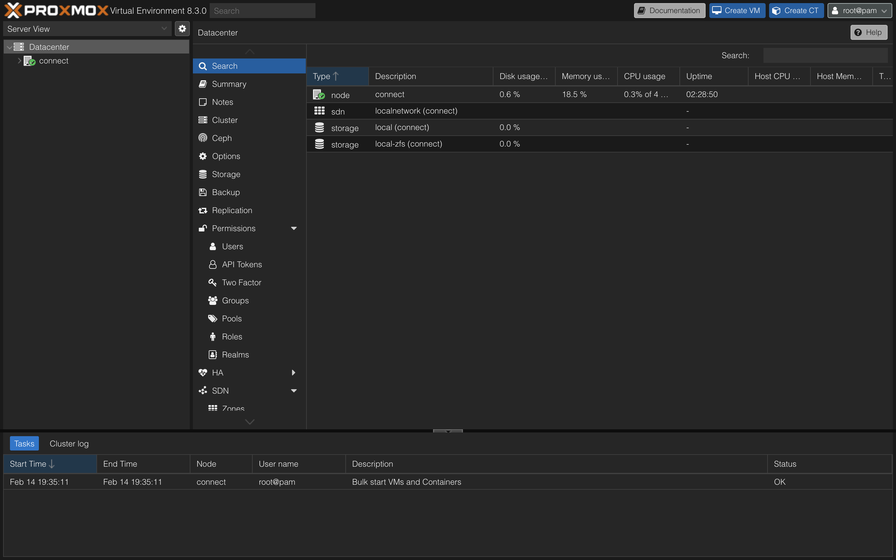 Proxmox web panel